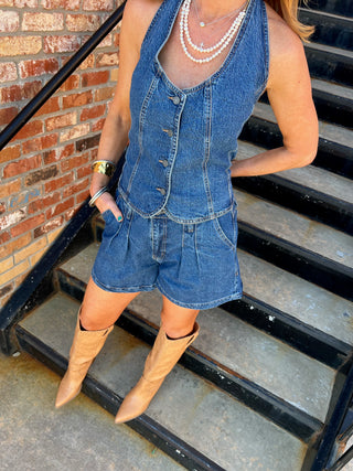 Habitual | Denim Halter Vest Lagoon