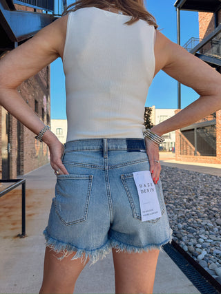 Daze Denim | The Knockout High Rise A-Line denim Shorts KARMA