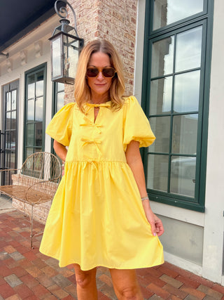 Entro | Haven Bubble Sleeve Mini Dress Lemon