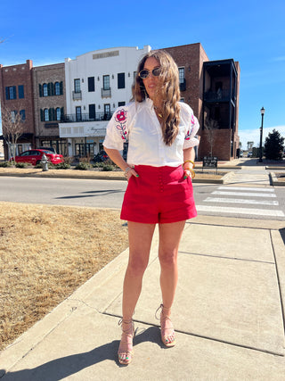 Serena Linen Shorts Red