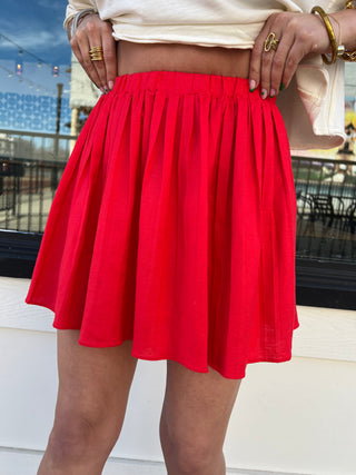 Aria Linen Pleated Skirt Red