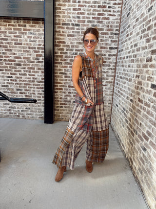 Oli & Hali | Sienna Plaid Button Jumpsuit Blue