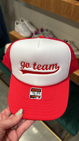 Go Team Baseball Trucker 2-tone Hat | White + Red with Red Thread
