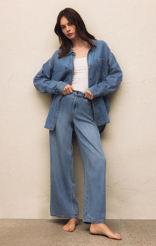 Z Supply | Mia Loose Wide Leg Denim Pant Worn Indigo