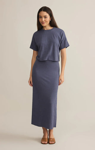 Z Supply | Delavine Textured Midi Skirt Worn Blue