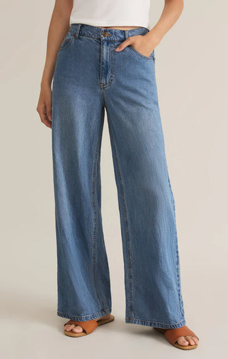 Z Supply | Mia Loose Wide Leg Denim Pant Worn Indigo