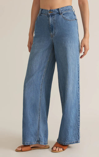 Z Supply | Mia Loose Wide Leg Denim Pant Worn Indigo