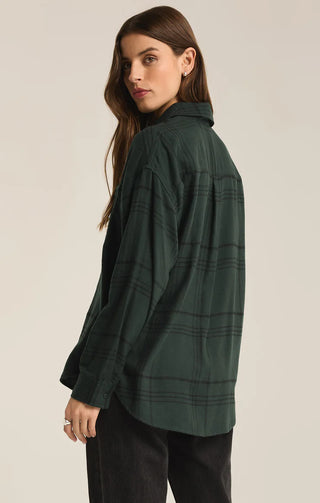 Z Supply | River Plaid Button Up Cyprus Green