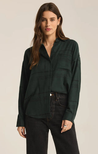 Z Supply | River Plaid Button Up Cyprus Green