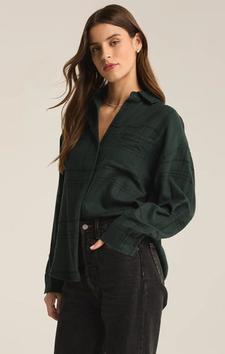 Z Supply | River Plaid Button Up Cyprus Green