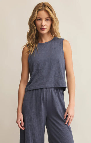 Sloane Textured Top Worn Blue