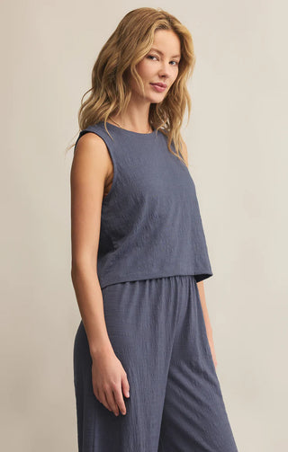 Sloane Textured Top Worn Blue