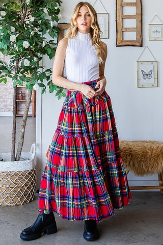 Oli & Hali | Ella Plaid Tiered Maxi Red