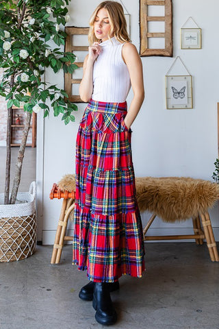 Oli & Hali | Ella Plaid Tiered Maxi Red