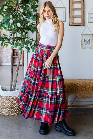 Oli & Hali | Ella Plaid Tiered Maxi Red