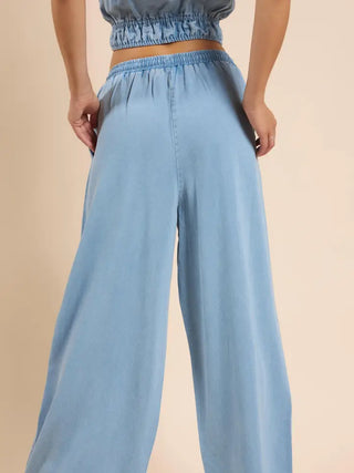 Sadie & Sage | It's Pouring Elastic Pants Light Chambray