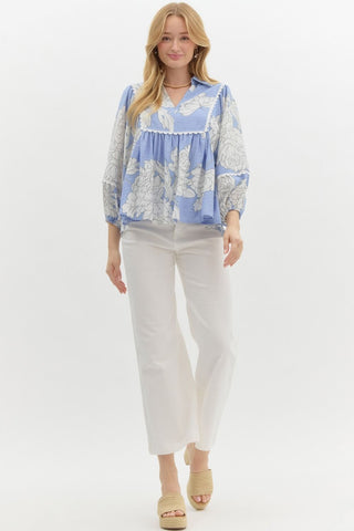 Entro | Laura Floral Print Top Blue