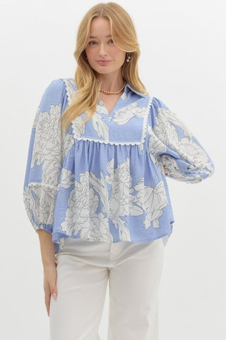 Entro | Laura Floral Print Top Blue