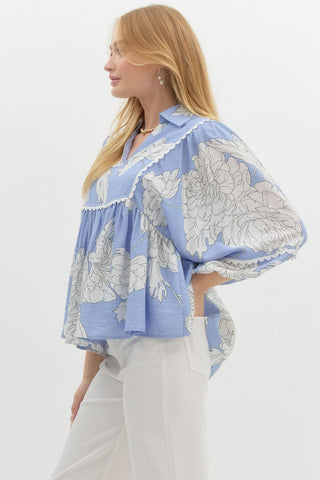 Entro | Laura Floral Print Top Blue