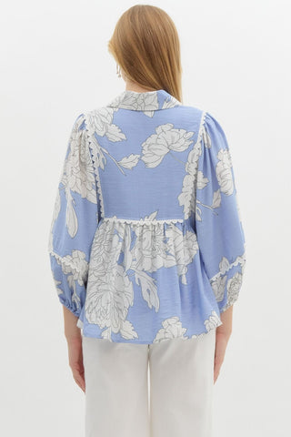 Entro | Laura Floral Print Top Blue