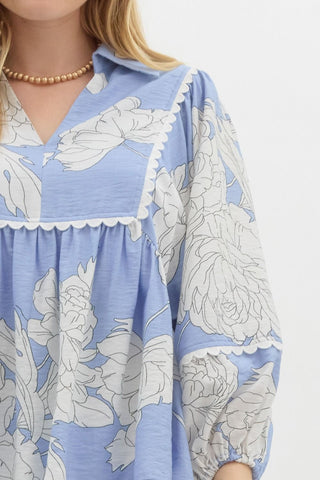 Entro | Laura Floral Print Top Blue