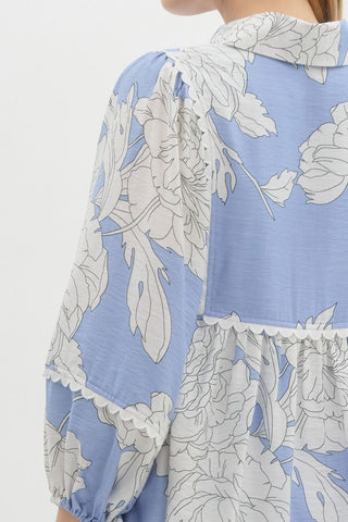 Entro | Laura Floral Print Top Blue